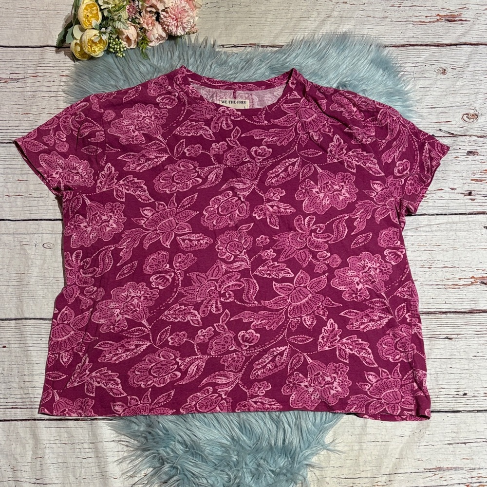 Free People We The Free Nina Printed Paisley Magenta Short Sleeve Top sz L